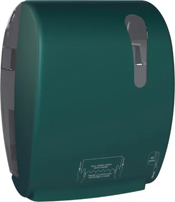 Grüner Papierhandtuchspender mit Automatik.