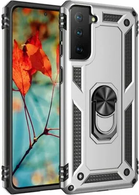 Produktbild von Silikon TPU Slim Case mit 360 Grad Ring Ständer Schutzhülle Kickstand Handyhülle Magnetische Autohalterung kompatibel mit iPhone 14 Plus Silber