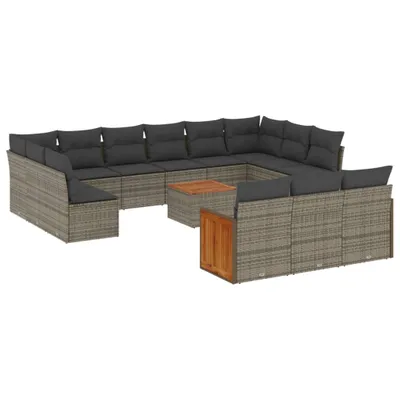Produktbild von vidaXL 14-tlg. Garten-Sofagarnitur mit Kissen Grau Poly Rattan