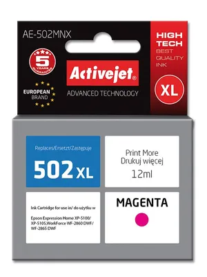Tusz Activejet AE-502MNX (zamiennik Epson 502XL W34010; Supreme; 12 ml; magenta)