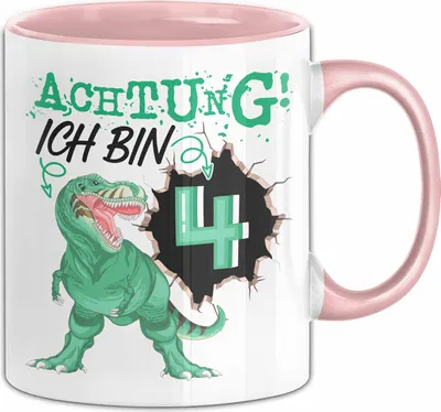 Produktbild von 4. Geburtstag Geschenk Tasse Becher Jungs Sohn T-Rex Geburtstagsgeschenk Dinosaurier Achtung Ich bin 4 (Rosa)