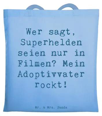 Produktbild von Mr. & Mrs. Panda Tote Bag Spruch Adoptivvater Superheld - Sky Blue - Geschenk, Vaterschaft, Adoption, Familienmitglieder, Tasche, Jutebeutel, Familie, Laptoptasche
