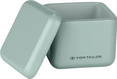 Produktbild von TOM TAILOR Aufbewahrungsbox mit Deckel Grün | Wattedose, Organizer Box, Mini Dose, Organizer Schminke, Kosmetikdose, Ordnungsboxen, Aufbewahrung Badezimmer, aus Polyresin, 8,5 x 7,7 x 8,5 cm