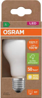 Immagine prodotto di OSRAM LED Superstar Classic Lampada LED A 100 nella classica forma a lampadina in vetro smerigliato, 7,2 W, 1521 lm, attacco E27, luce bianca calda con 2700 K, EEK A, diametro 60 mm.