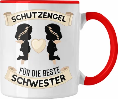 Produktbild von Trendation - Schutzengel Schwester Tasse Geschenk für Schwester Geschenkidee Beste Schwester Geburtstag (Rot)