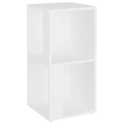 A white, two-shelf cube storage unit.