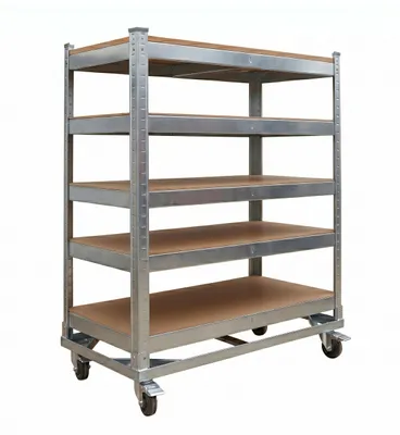 Zdjęcie produktu dla Wózek wielopoziomowy Relaxdays, 5 poziomów, kółka z hamulcem, nośność do 750 kg, wymiary (wys. x szer. x gł.): 110 x 90 x 45 cm, mobilny wózek warsztatowy, stal, kolor srebrny