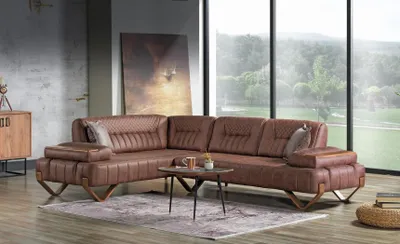 Produktbild von Ecksofa Wohnlandschaft Farbe Braun L-Form Sofa Neu Wohnzimmer Ecksofa Luxus Neu