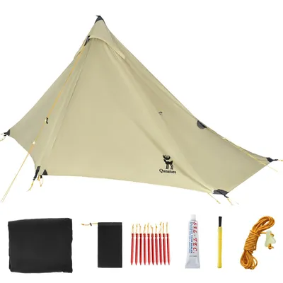 Produktbild von Qunature Outdoor Zelt 1 Person Ultra Light Camping Zelt Wasserdicht Atmungsaktiv ohne Stangen, 230*180cm, Gebrochenes Weiß