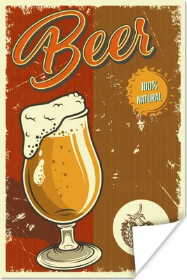 Produktbild von MuchoWow® Poster Mannshöhle - Bier - Vintage - Zeichnung 80x120 cm - Papierdruck