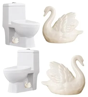 Produktbild von 2-Teiliges Set Keramische Toiletschraubenabdeckungen - Zwanenmotiv - 260420MTLSGAE