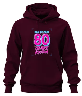 Productafbeelding van 80'er jaren kostuum, neon retro feest, verjaardagsgeschenk, grappige, uni hoodie, capuchontrui, bordeauxrood, maat M