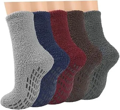 Produktbild von 10Paar Kuschelsocken Wintersocken Herren Damen, Warme Stoppersocken Thermosocken Flauschige Socken für Männer Dicke Bettsocken Weihnachtssocken Rutschfeste Haussocken mit Noppen 39-45