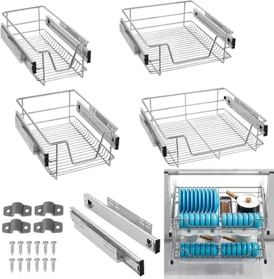 Produktbild von 2 Stück Teleskopschubladen für die Küche und das Schlafzimmer, geeignet für 60 cm Schränke (tatsächliche Breite 57 cm)