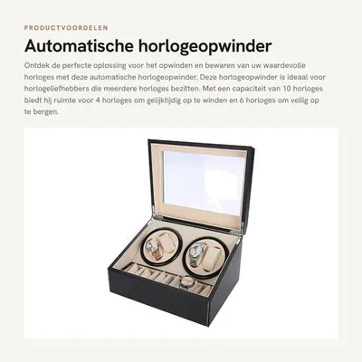 Produktbild von Automatische Uhrenaufzieher – Uhrenhalter – Drehbar – Für 10 Uhren – Leiser Motor – Antimagnetisches Kupferwerk – Uhrenhalter