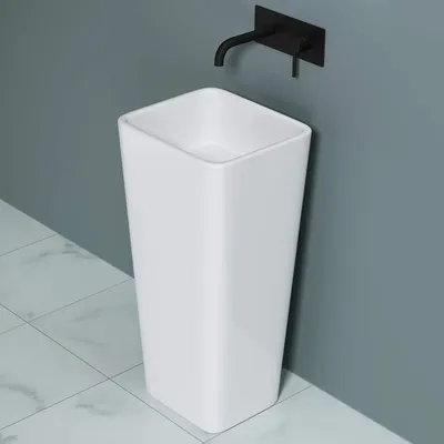 Image de doporro Lavabo Colonne Blanc Vasque sur Pied Lave Mains Rectangulaire Solid Surface 40x35x80cm Colossum31
