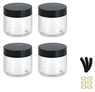 Immagine prodotto di Omgoods - Set di 4 barattoli di plastica vuoti con coperchi neri, capacità 150 ml