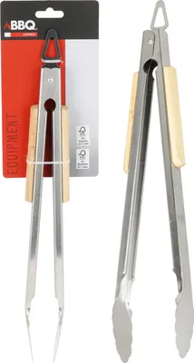 Image de Pinces à barbecue Vaggan, acier inoxydable/bois, 37 cm, argent/marron