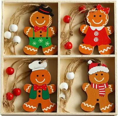 Produktbild von 12 Stück Weihnachts-Hängeornamente aus Holz, Lebkuchenmann, Gnom-Anhänger für Weihnachtsbaum, Heim, Küche, Dekoration, Feiertags-Partyzubehör D