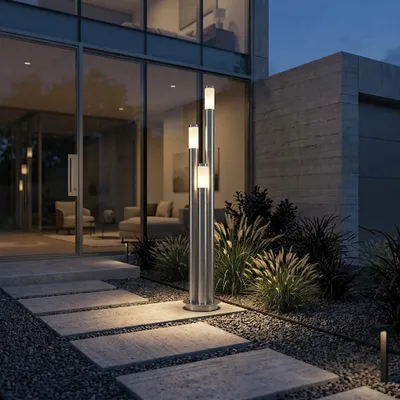 Produktbild von LED Stehlampe, Edelstahl silber, 3-Säulen, H 170 cm