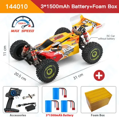 Zdjęcie produktu dla 1: 14 RC Modele samochodów 2.4G 4WD Zabawki Wltoys 144010 Szybkie wyścigi Bezszczotkowe 75 km / h z 3 Baterie