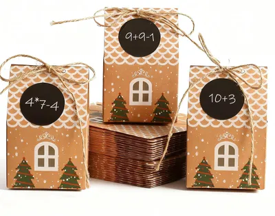 Adventskalender-Häuser 50 Stück zum Befüllen mit Zahlenaufklebern
