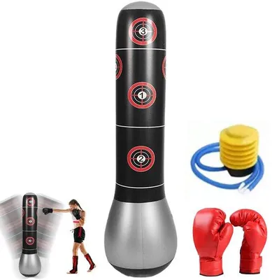 Immagine prodotto di Sacco da boxe autoportante Unyqoos® per bambini, 150 cm – PVC, completo di guantoni, gonfiabile e con base stabile, ideale per karate e taekwondo (6–12 anni)