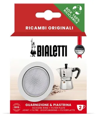 Produktbild von Bialetti Dichtungsring & Filterplatte, Moka Express 2 Tassen, Filterhalter- & Dichtungsset, Bialetti Moka Express, Silber, Weiß, Aluminium, Gummi