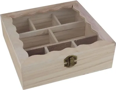 Produktbild von LEX Deko Tee-Box aus Holz mit Klappdeckel 20x20x6,5cm YW52752