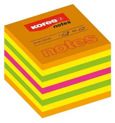 Imagen del producto de Cubos para notas adhesivas Kores, 50 x 50 mm, colores neón, 5 colores