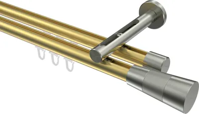 Produktbild von Interdeco Innenlaufstange / Gardinenstange mit Innenlauf Messing-Optik / Edelstahl-Optik, Typ Siteno Tanara (Konus Bicolor), 20 mm Ø 2-läufig, 420 cm