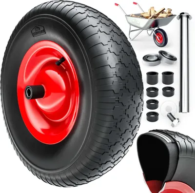 Image de GARDEBRUK® Roue de brouette gonflable 4.80/4.00-8 Ø390mm jante acier 200kg axe roue de secours remplacement brouette pneu roulement billes