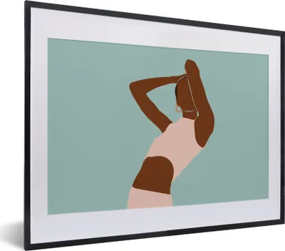 Produktbild von MuchoWow® Gerahmtes Poster Frau - Sommer - Pastell 40x30 cm - Poster mit Schwarzem Bilderrahmen Wandposter Rahmen Foto Bilder - Bilderrahmen - Poster im Rahmen