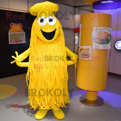 Obrázek produktu pro Postava REDBROKOLY maskota žluté špagety oblečená ve večerních šatech a barety