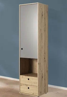 Productafbeelding van Kledingkast, opbergkast, kinderkamer, 50 cm, bernsteinkleurig eikenhout, platingrijs, modern