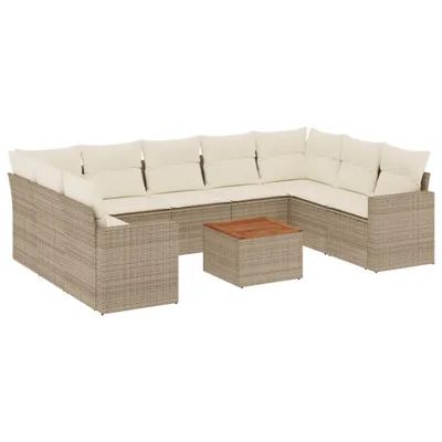 Produktbild von vidaXL 10-tlg. Garten-Sofagarnitur mit Kissen Beige Poly Rattan