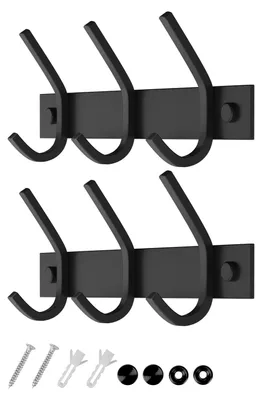 Image de Portemanteau en acier inoxydable avec crochets doubles, capacité de charge jusqu'à 20 kg, noir, 3 crochets, lot de 2