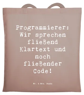Produktbild von Mr. & Mrs. Panda Tote Bag Spruch Programmierer Codeflüsterer - Braun Pastell - Geschenk, Beruf, Einkaufstasche, Jutebeutel, Logik, Berufspassion, Computersprache, Berufe