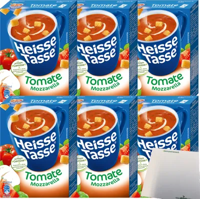 Produktbild von Heisse Tasse Tomate-Mozzarellasuppe 6er Pack (18 Beutel a 17,8g) + usy Block