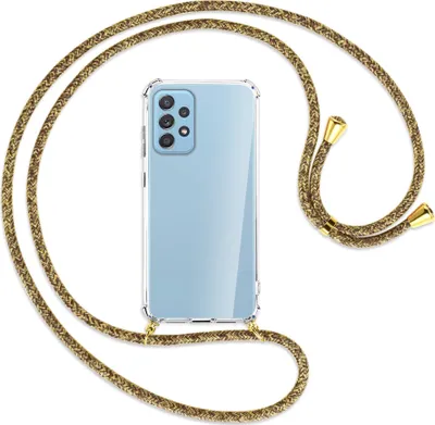 Produktbild von Handykette Backcover-Schutzhülle mit Band (Metall goldfarben) für Samsung Galaxy A52 4G / 5G, A52s 5G - braun+beige