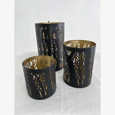 Productafbeelding van Windlicht B, zwart/goud, set van 3 stuks