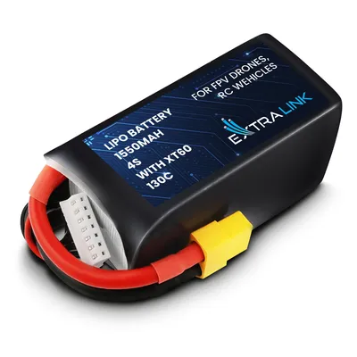 Produktbild von Extralink LiPo Akku 4S 1550mAh 14,8V 130C mit XT60 Ersatzakku für FPV Drohnen, RC Autos & RC Flugzeuge
