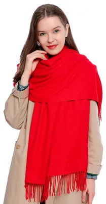 Imagen del producto de Bufanda de dama, color sólido, suave, 185 x 65 cm, color rojo