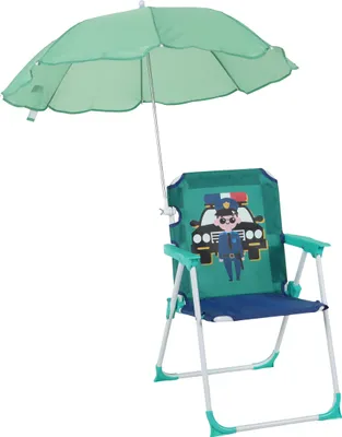 Produktbild von Relaxdays Kinder Klappstuhl, Campingstuhl mit Sonnenschirm, HBT: 51,5x36x37,5 cm, Polizei, Picknickstuhl outdoor, bunt