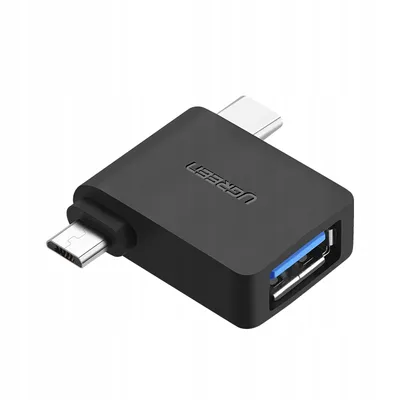 Produktbild von UGREEN 2-i-1 USB (A) 3.0 til USB-C og mikro-USB OTG Adapter Sort