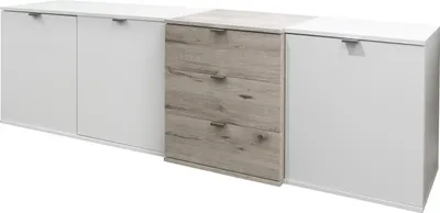 Zdjęcie produktu dla Lowboard >Rocco< in weiß matt / sandeiche - 178x58x41 (BxHxT)