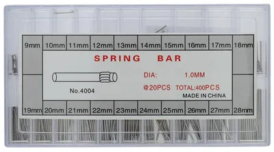 Produktbild von Steinmeister  Uhrmacherbedarf  Federstege im Sortimentskasten / 9 - 28 mm, Ø 1 mm