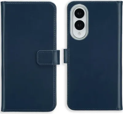 Zdjęcie produktu dla Selencia Genuine Leather Bookcase dla Samsung Galaxy S25 Edge - ciemnoniebieski