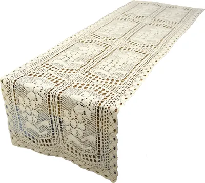 Produktbild von Beige Häkeltischläufer 40/160 Naturfarbenes Boho-Deckchen für Couchtisch, Kommode