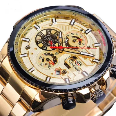 Produktbild von Herrenuhr Automatikuhr goldfarbenes Ziffernblatt Datum Wochentag Monat Anzeige - goldfarbenes Design